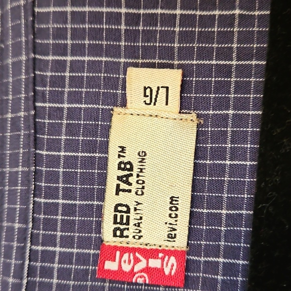 Vintage Levi's Shirt Plaid Mens L Large navy Red Tab Button down Short Sleeve - Picture 2 of 7